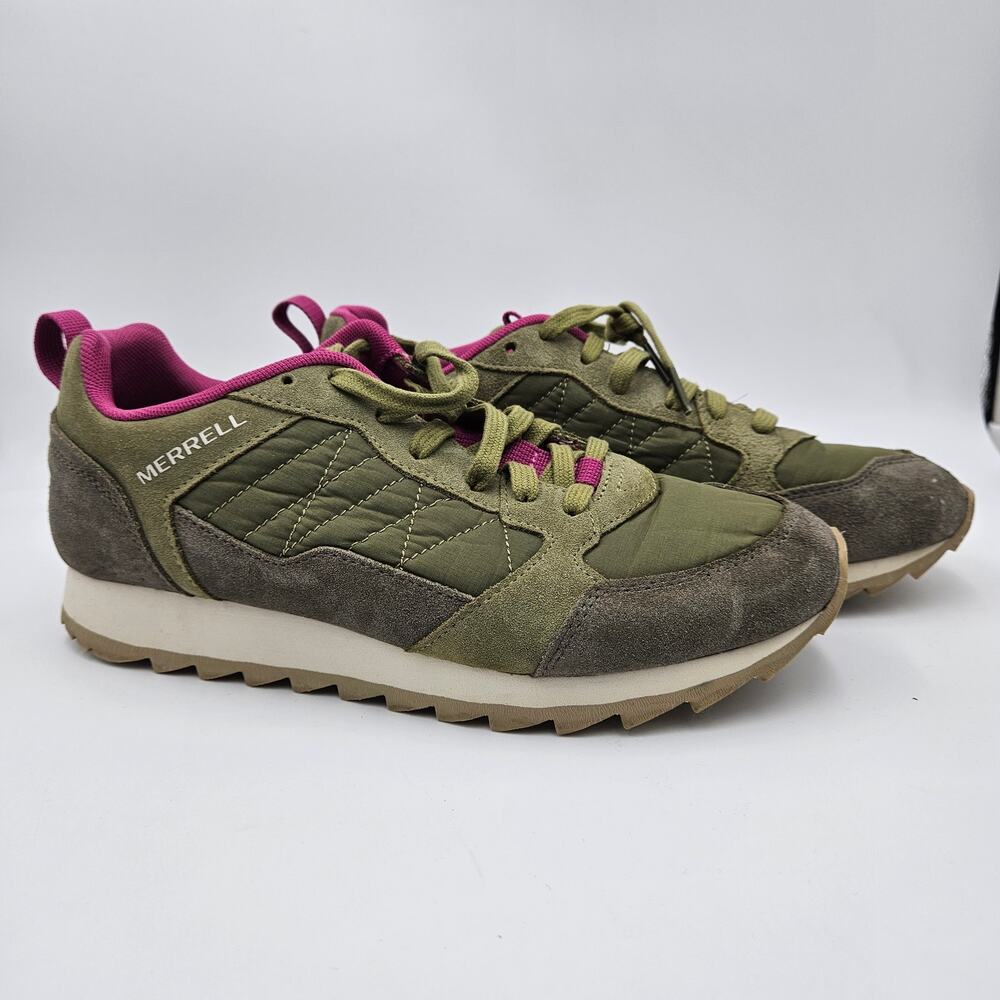 Merrell Womens 9.5 Alpine Sneakers Suede Textile Lace Up Trail‎ Olive Fuchsia